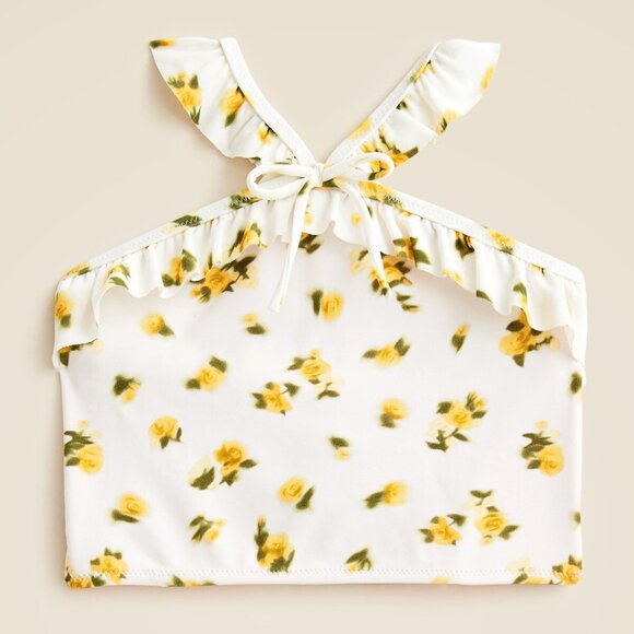 J Crew Girls' ruffle halter-neck top swimsuit Size 7 White Multicolor - Picture 1 of 6